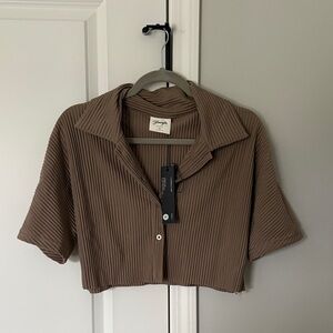 YoungLA Brown Ribbed Button Down Shirt